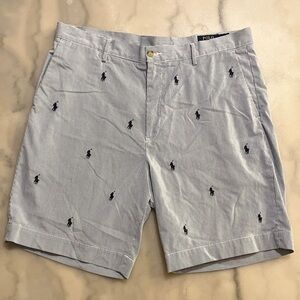 Polo by Ralph Lauren Men's Light Gray Embroidered Shorts with Blue Horses